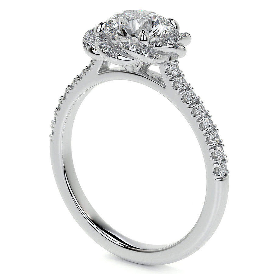 Twisted Halo Round Brilliant Moissanite Cathedral Engagement Ring