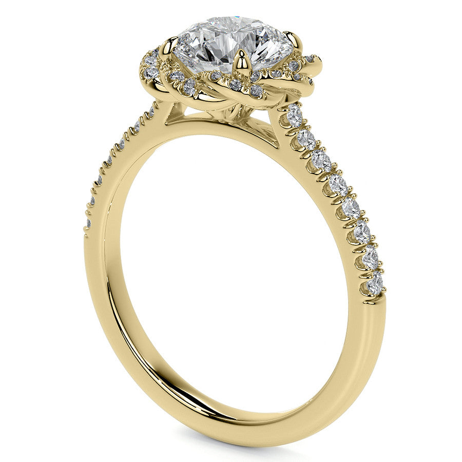 Twisted Halo Round Brilliant Moissanite Cathedral Engagement Ring