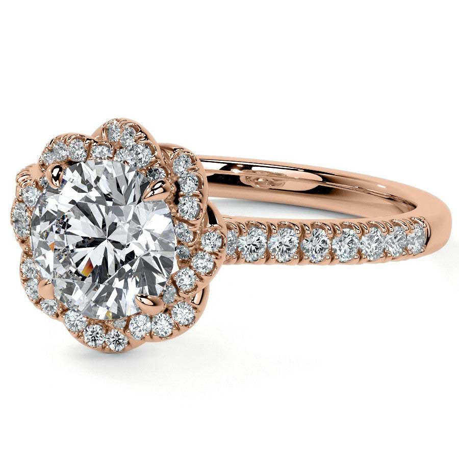 Twisted Halo Round Brilliant Moissanite Cathedral Engagement Ring