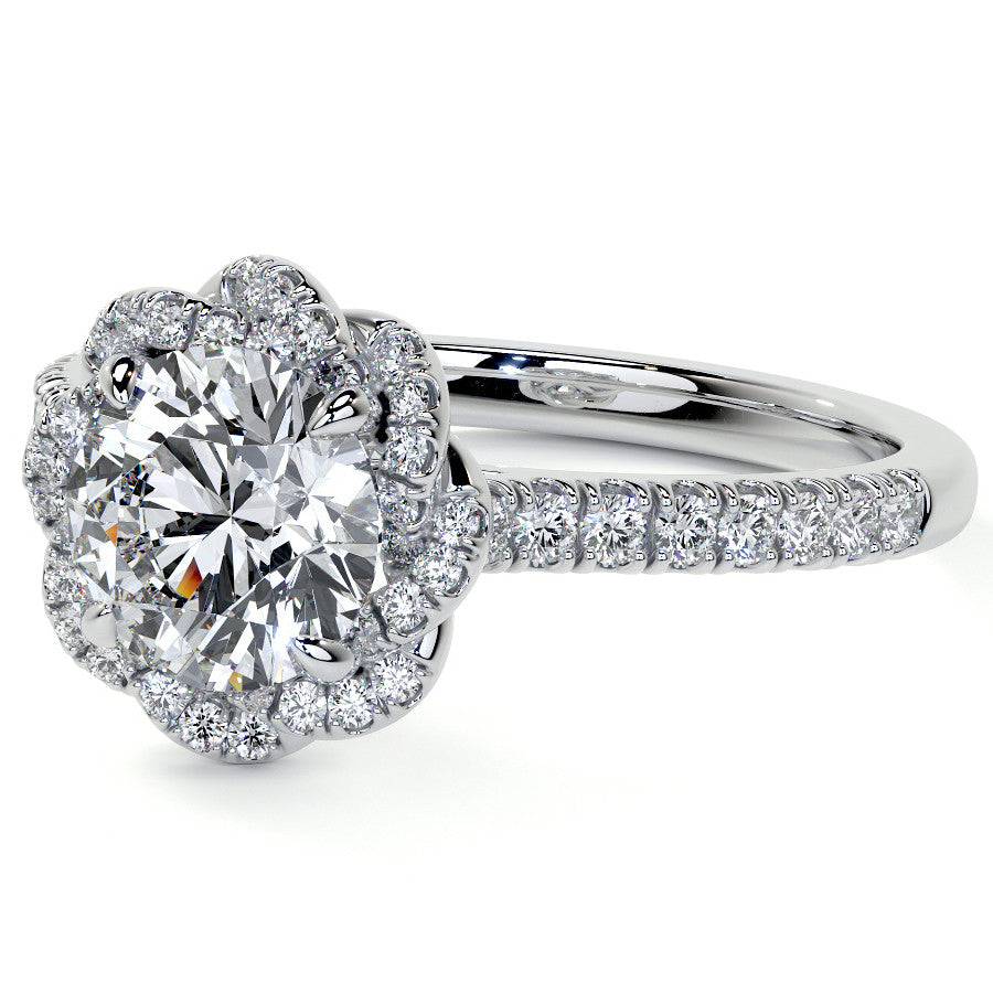 Twisted Halo Round Brilliant Moissanite Cathedral Engagement Ring