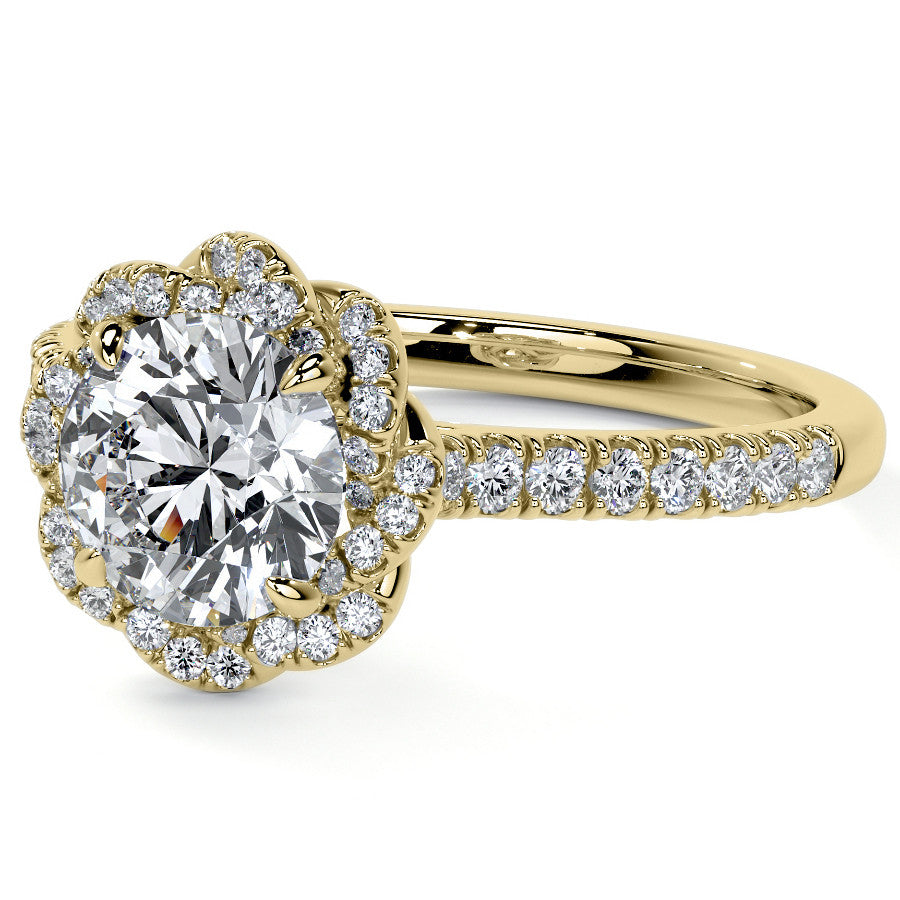 Twisted Halo Round Brilliant Moissanite Cathedral Engagement Ring