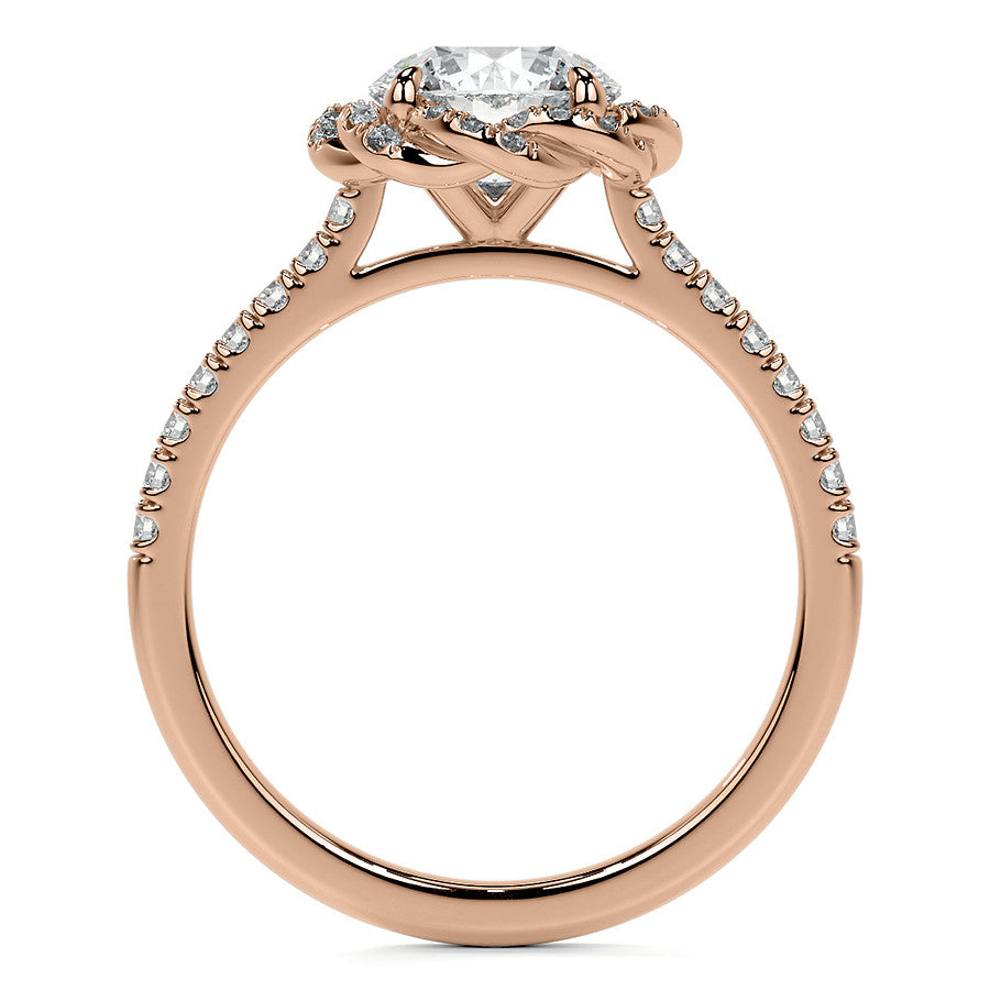 Twisted Halo Round Brilliant Moissanite Cathedral Engagement Ring