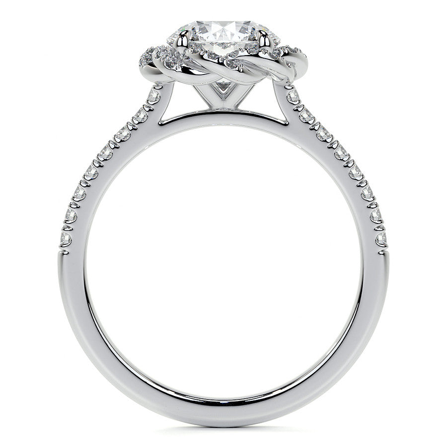 Twisted Halo Round Brilliant Moissanite Cathedral Engagement Ring