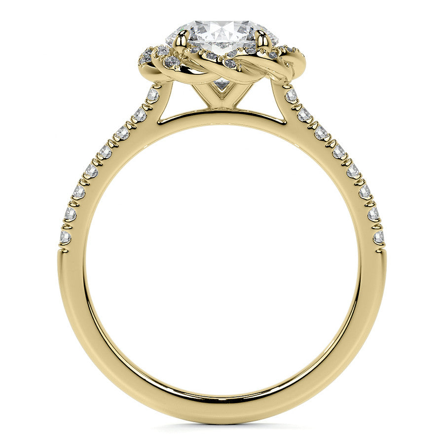 Twisted Halo Round Brilliant Moissanite Cathedral Engagement Ring