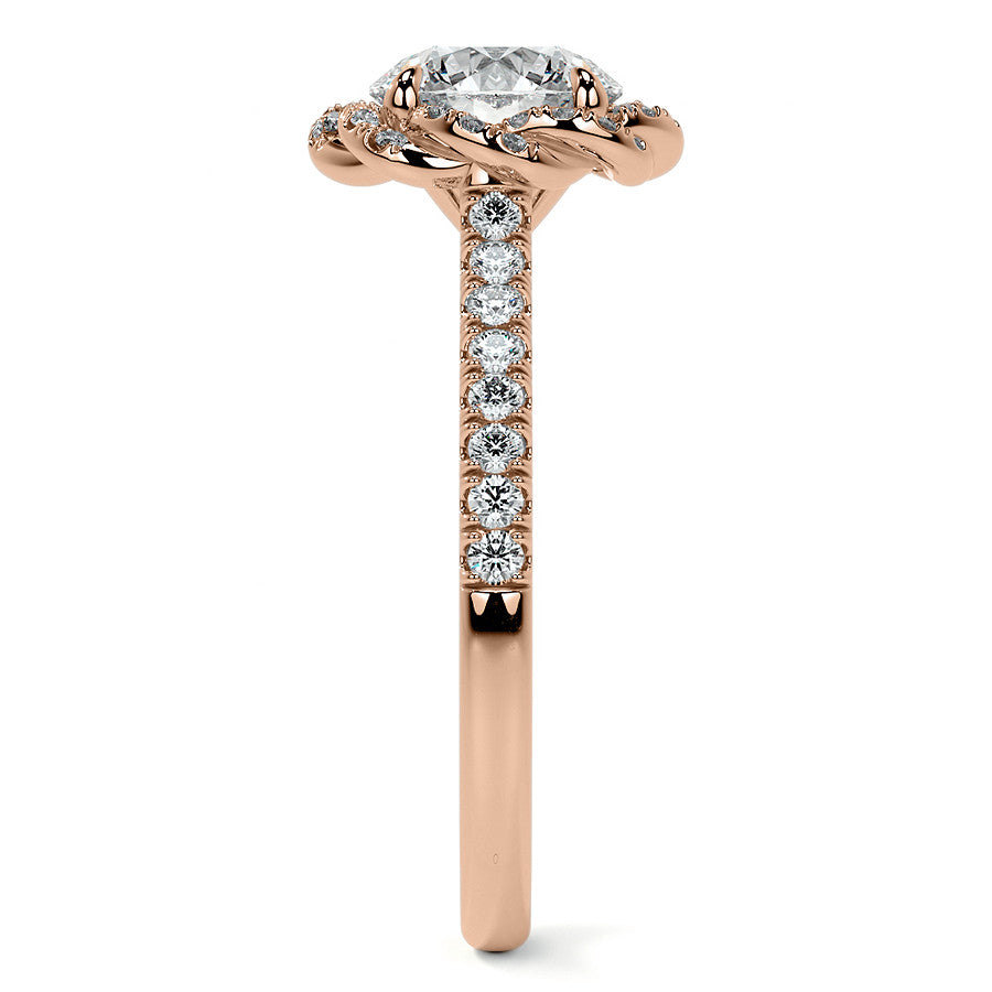 Twisted Halo Round Brilliant Moissanite Cathedral Engagement Ring
