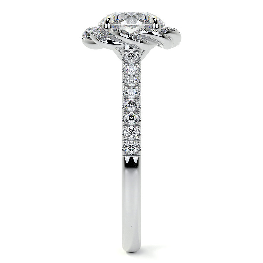 Twisted Halo Round Brilliant Moissanite Cathedral Engagement Ring