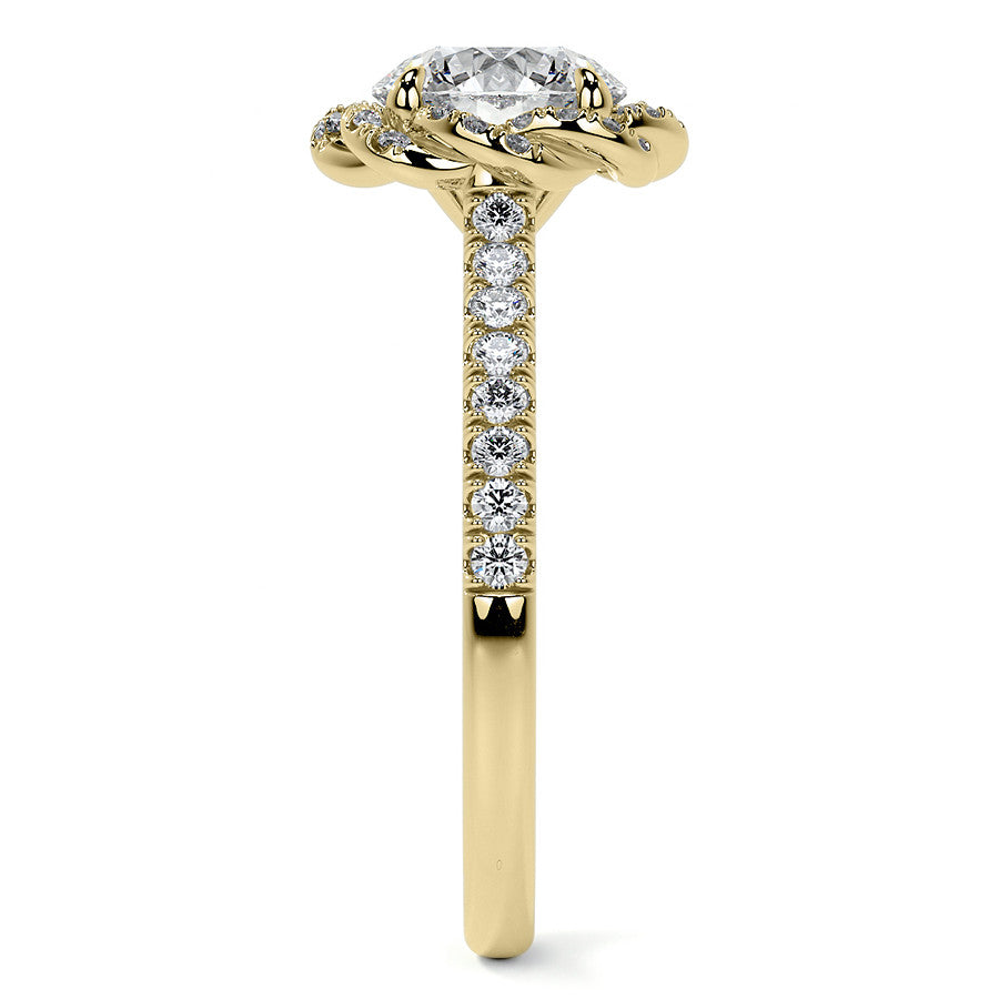 Twisted Halo Round Brilliant Moissanite Cathedral Engagement Ring