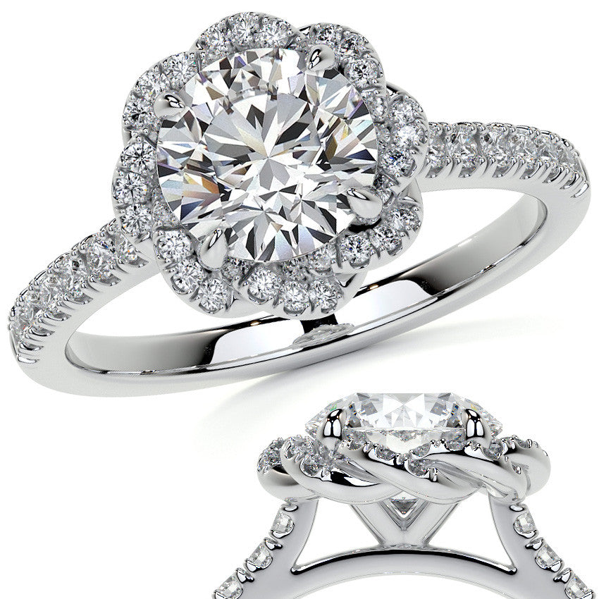 Twisted Halo Round Brilliant Moissanite Cathedral Engagement Ring