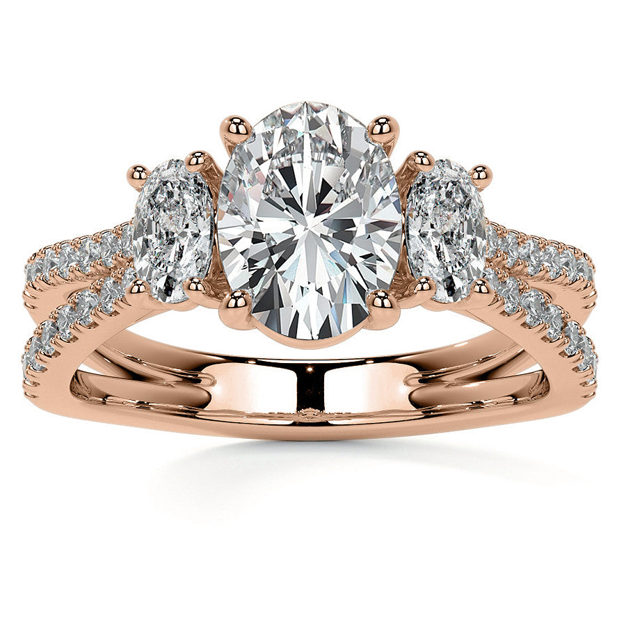 Split Shank Oval Three-Stone Moissanite Engagement Ring