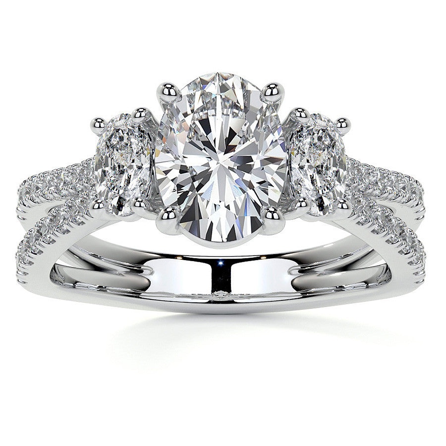 Split Shank Oval Three-Stone Moissanite Engagement Ring