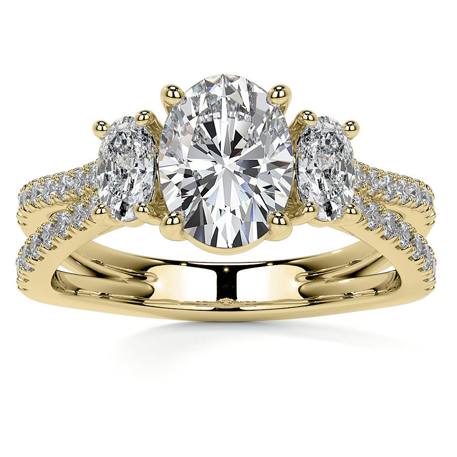 Split Shank Oval Three-Stone Moissanite Engagement Ring