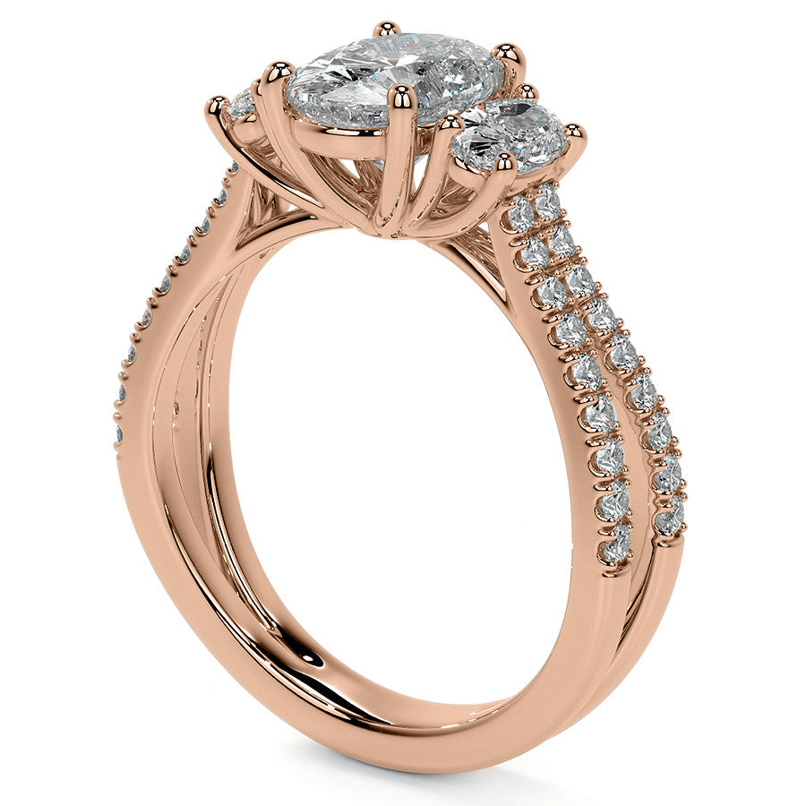Split Shank Oval Three-Stone Moissanite Engagement Ring