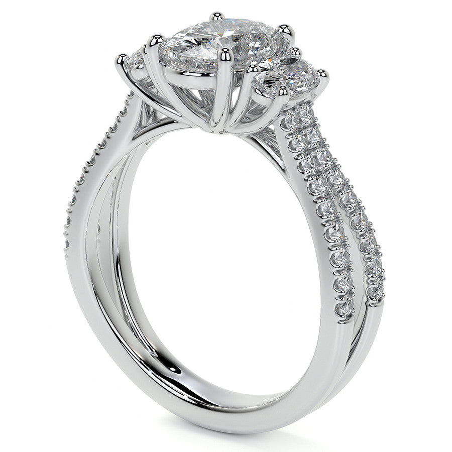 Split Shank Oval Three-Stone Moissanite Engagement Ring