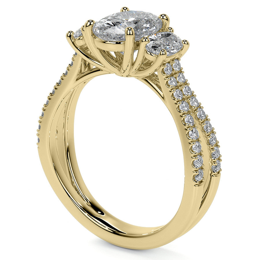 Split Shank Oval Three-Stone Moissanite Engagement Ring