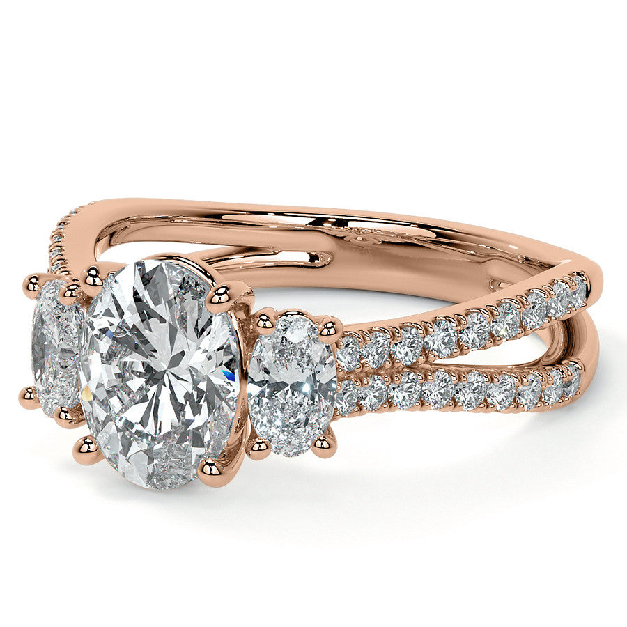 Split Shank Oval Three-Stone Moissanite Engagement Ring