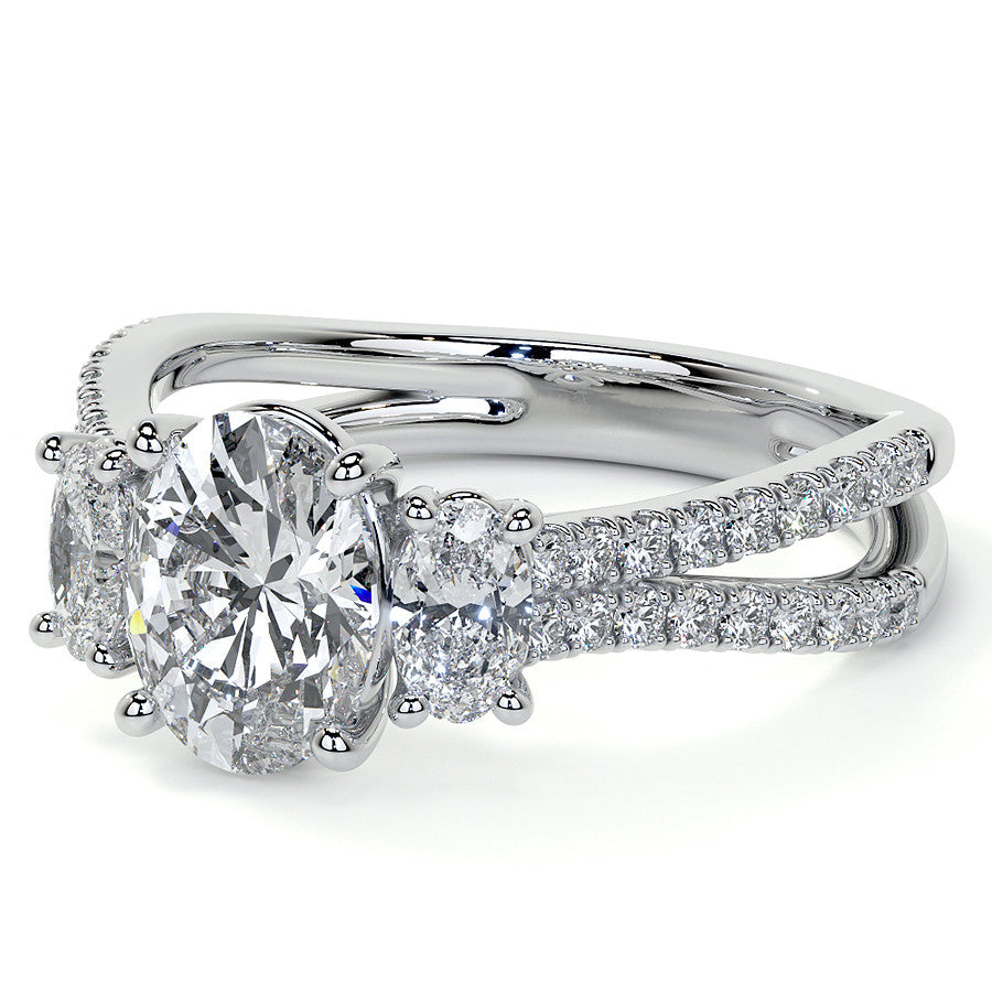Split Shank Oval Three-Stone Moissanite Engagement Ring