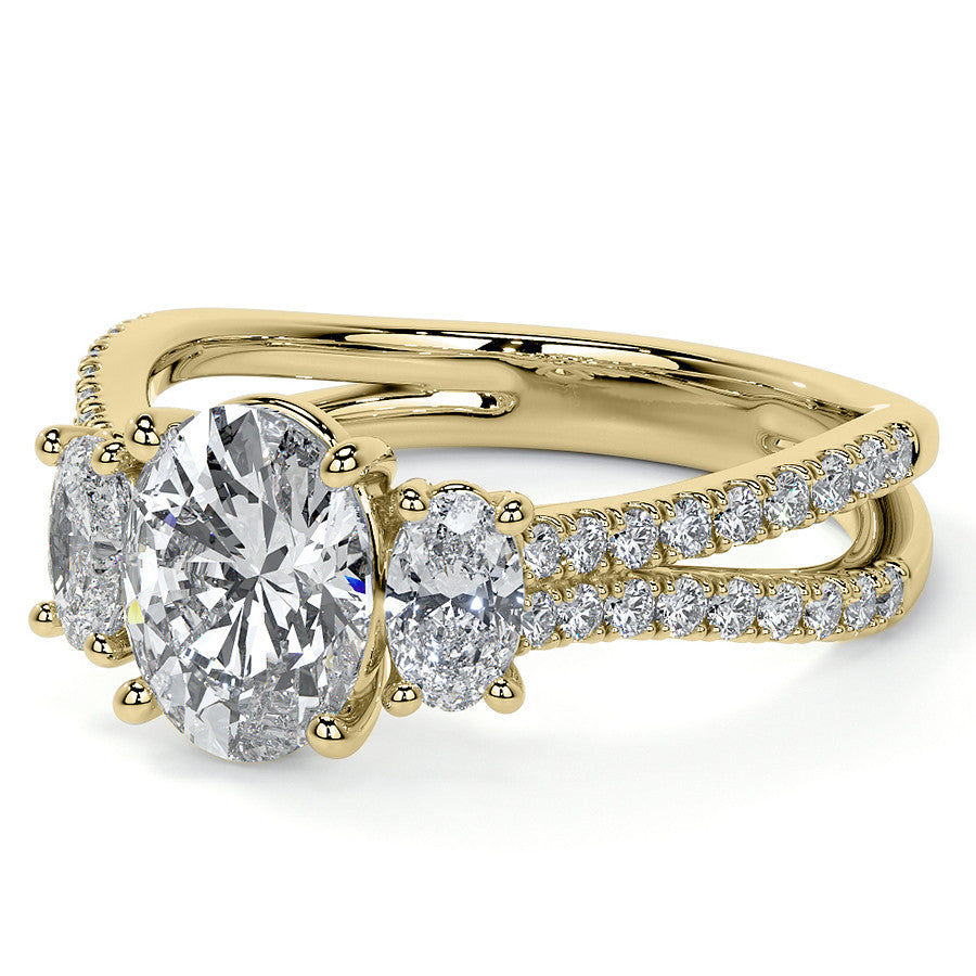 Split Shank Oval Three-Stone Moissanite Engagement Ring