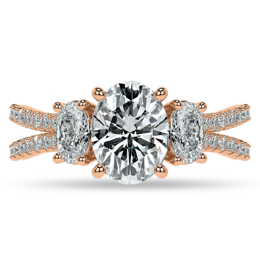 Split Shank Oval Three-Stone Moissanite Engagement Ring