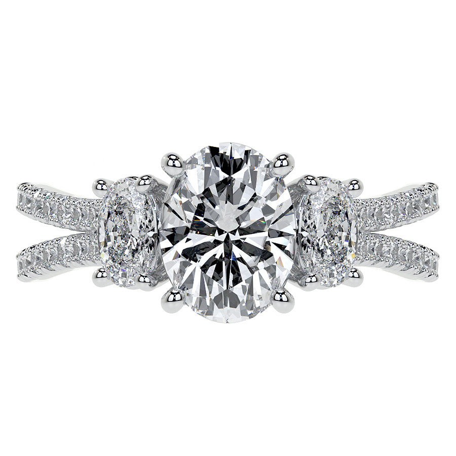 Split Shank Oval Three-Stone Moissanite Engagement Ring
