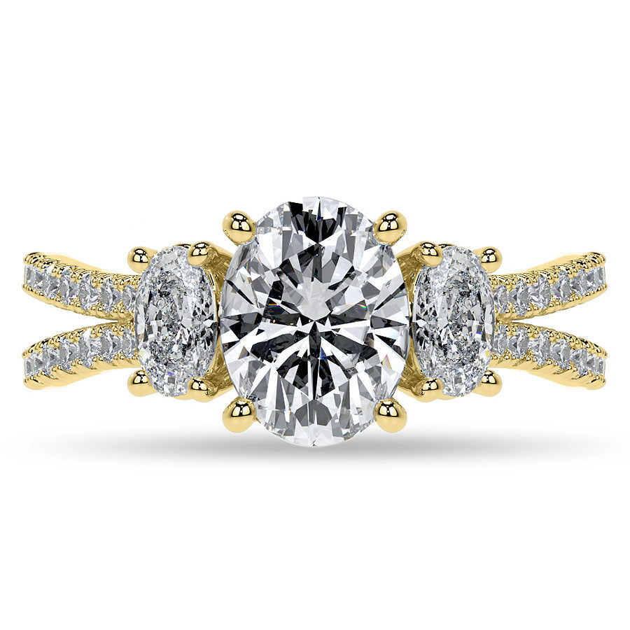 Split Shank Oval Three-Stone Moissanite Engagement Ring