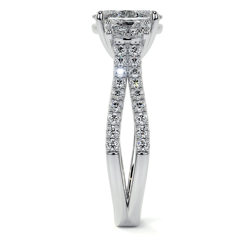 Split Shank Oval Three-Stone Moissanite Engagement Ring