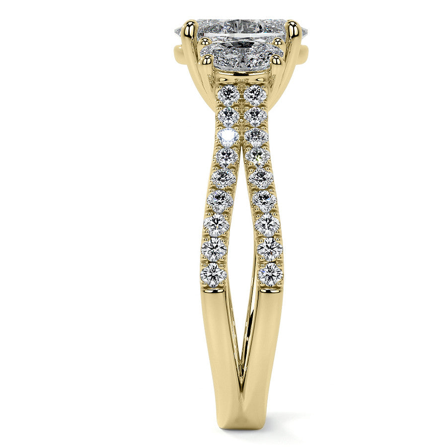 Split Shank Oval Three-Stone Moissanite Engagement Ring