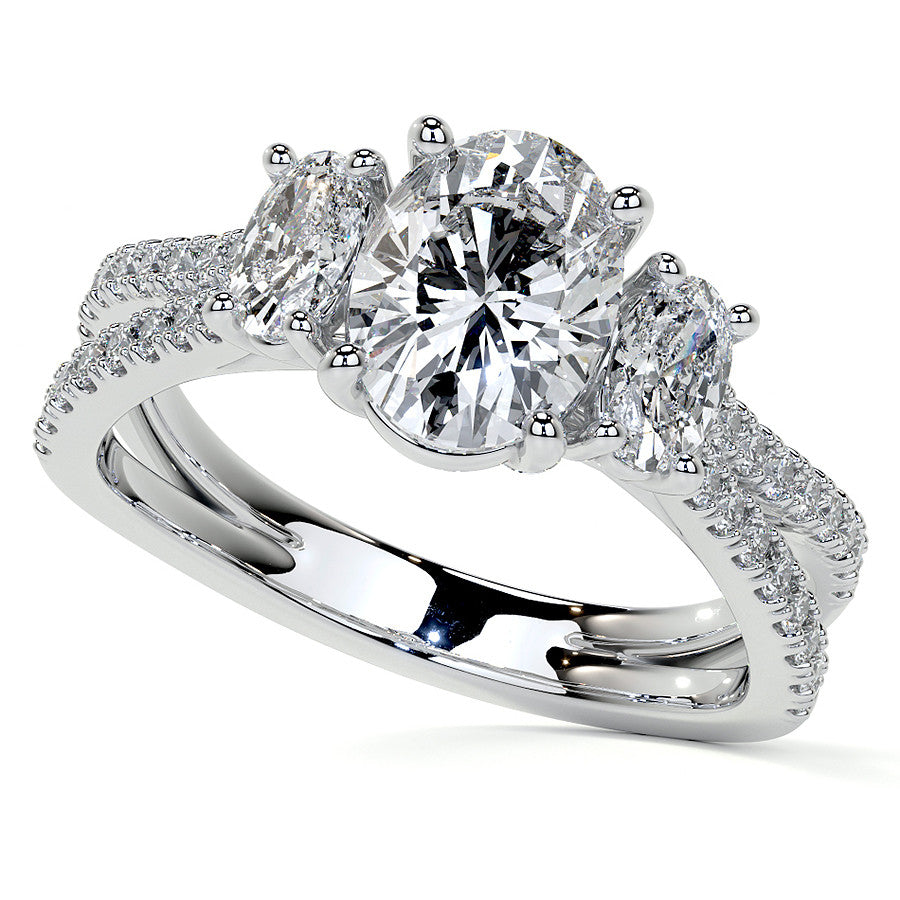 Split Shank Oval Three-Stone Moissanite Engagement Ring