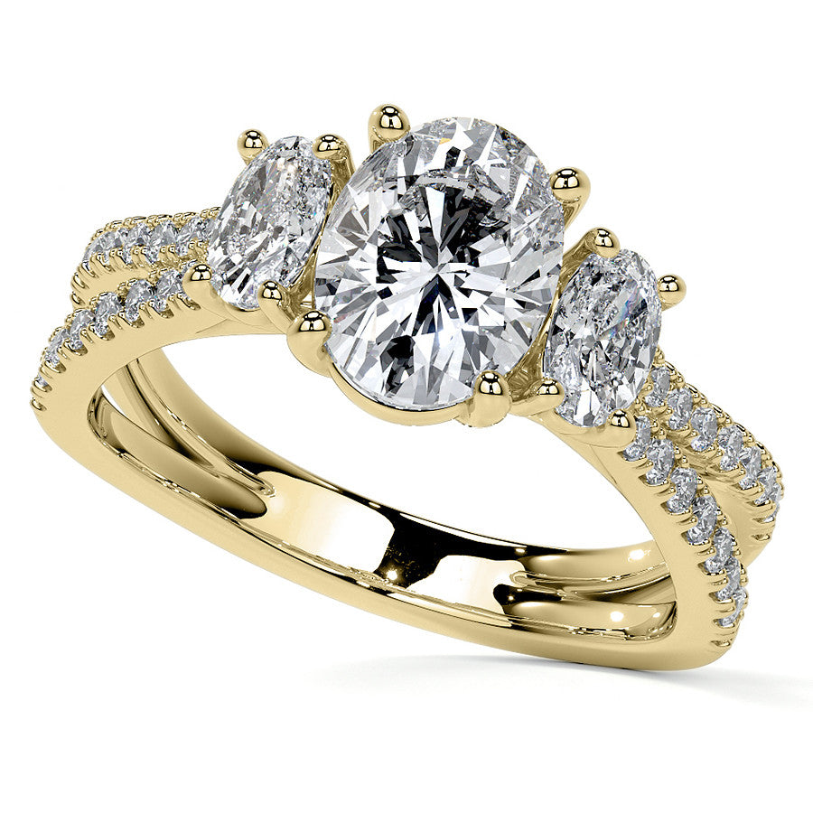 Split Shank Oval Three-Stone Moissanite Engagement Ring