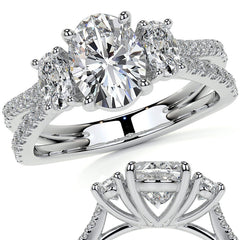 Split Shank Oval Three-Stone Moissanite Engagement Ring