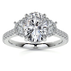 Oval and Half-Moon Three-Stone Moissanite Engagement Ring