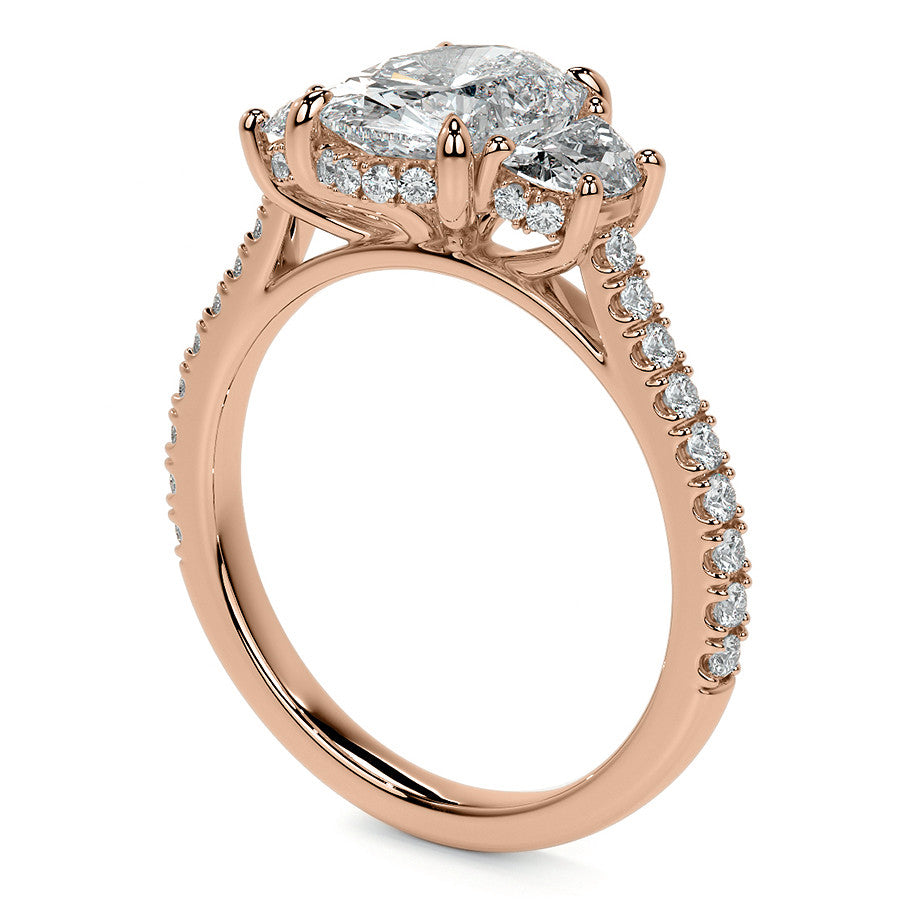 Oval and Half-Moon Three-Stone Moissanite Engagement Ring