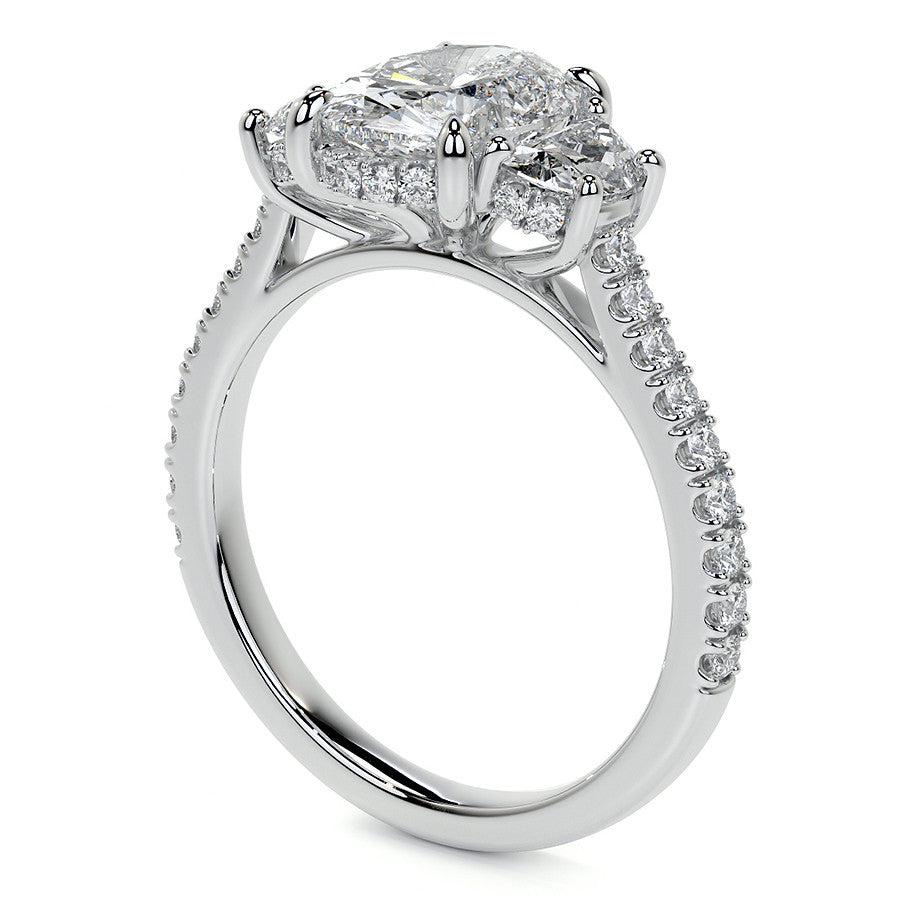 Oval and Half-Moon Three-Stone Moissanite Engagement Ring