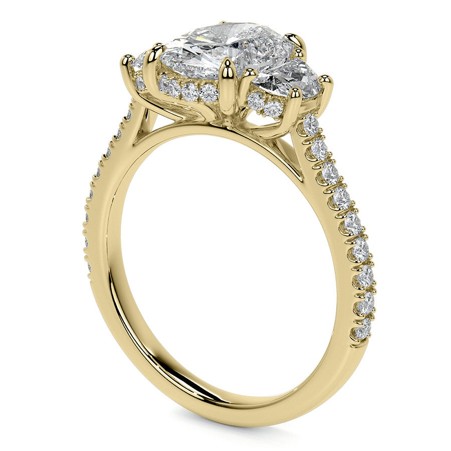 Oval and Half-Moon Three-Stone Moissanite Engagement Ring