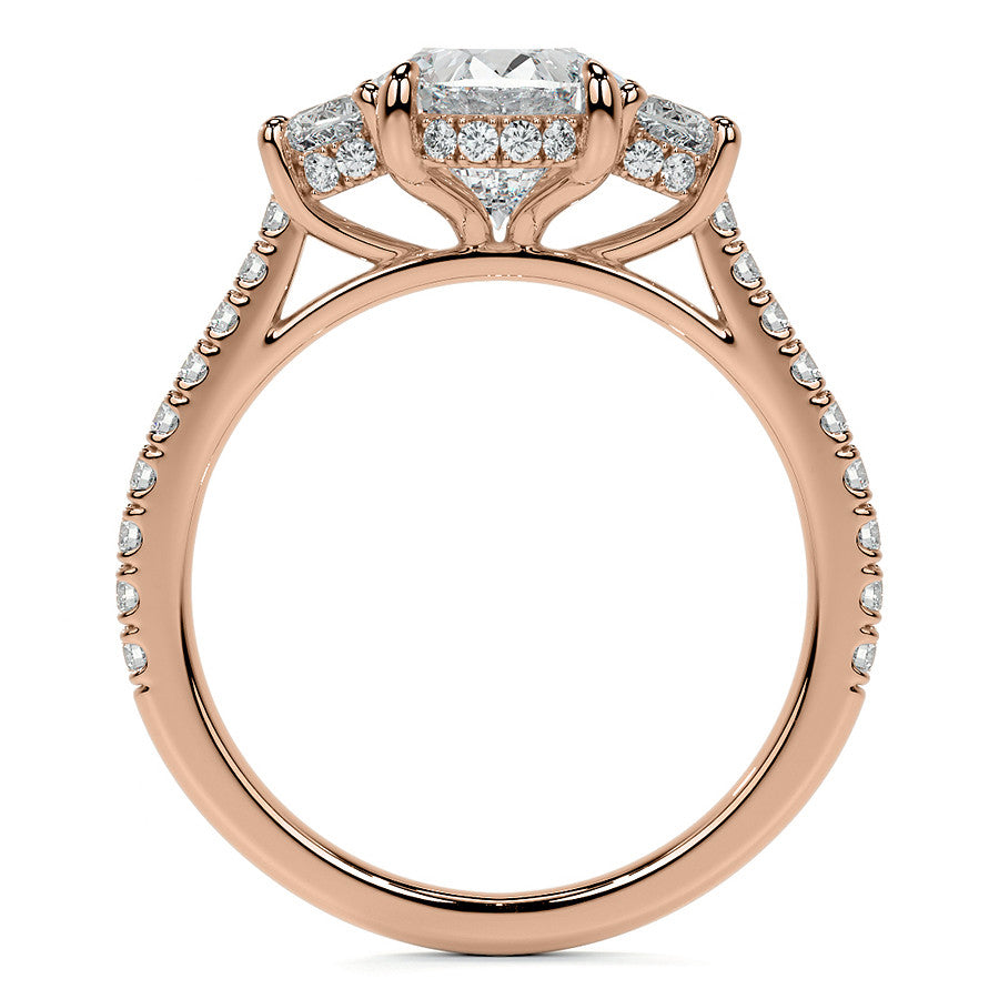Oval and Half-Moon Three-Stone Moissanite Engagement Ring