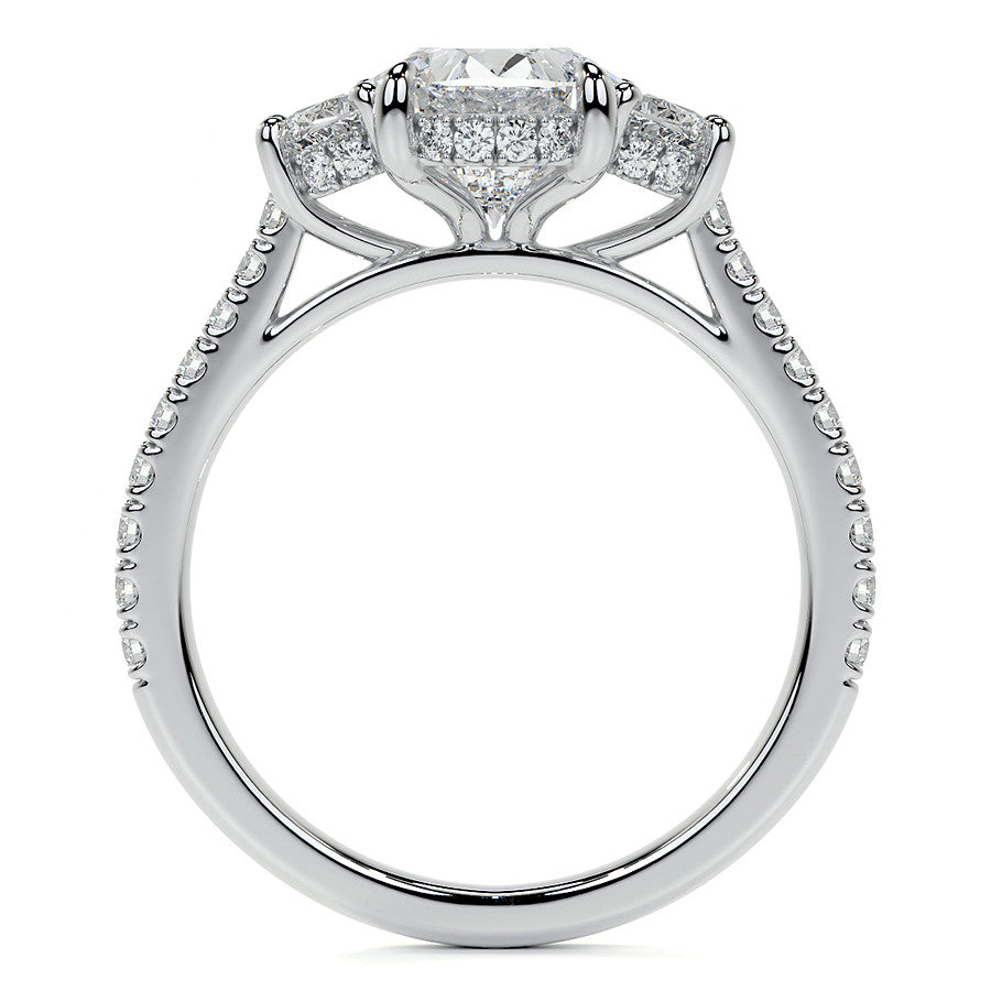 Oval and Half-Moon Three-Stone Moissanite Engagement Ring
