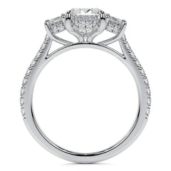 Oval and Half-Moon Three-Stone Moissanite Engagement Ring