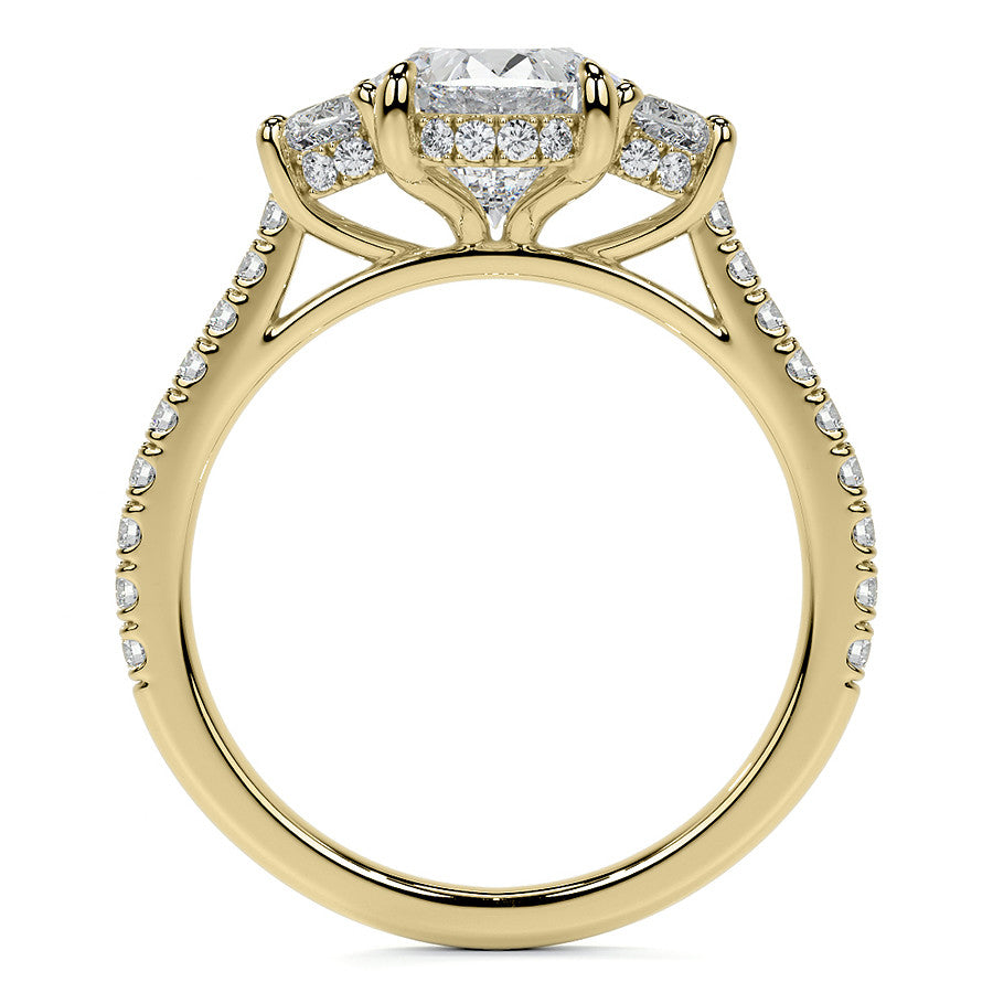 Oval and Half-Moon Three-Stone Moissanite Engagement Ring