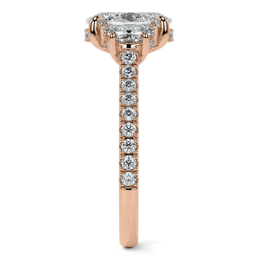 Oval and Half-Moon Three-Stone Moissanite Engagement Ring