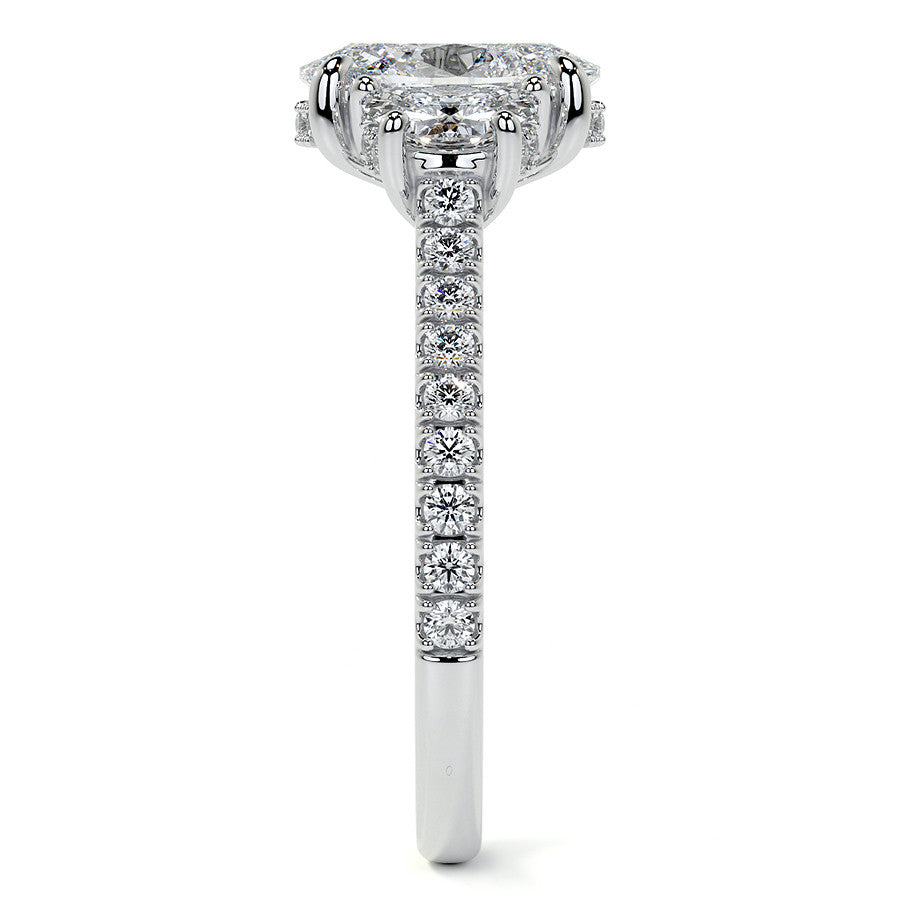 Oval and Half-Moon Three-Stone Moissanite Engagement Ring