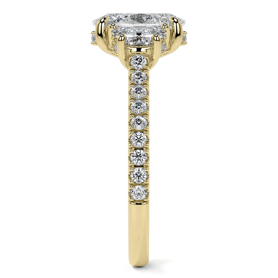 Oval and Half-Moon Three-Stone Moissanite Engagement Ring