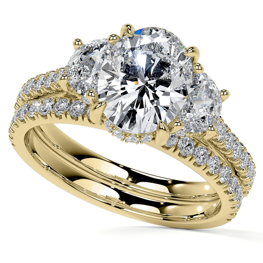 Oval and Half-Moon Three-Stone Moissanite Engagement Ring
