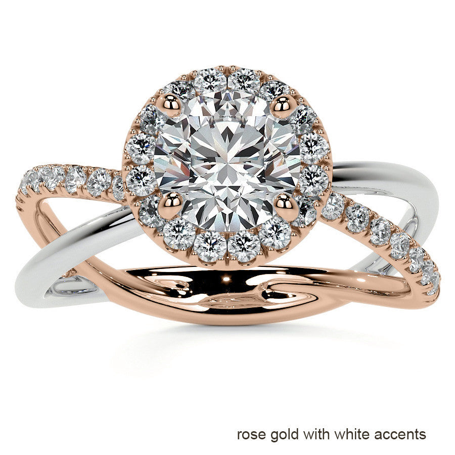 Round Trellis Split Shank Moissanite Engagement Ring with Halo