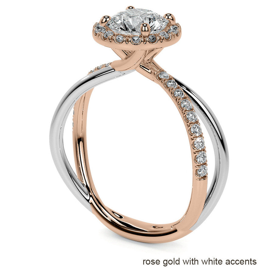 Round Trellis Split Shank Moissanite Engagement Ring with Halo