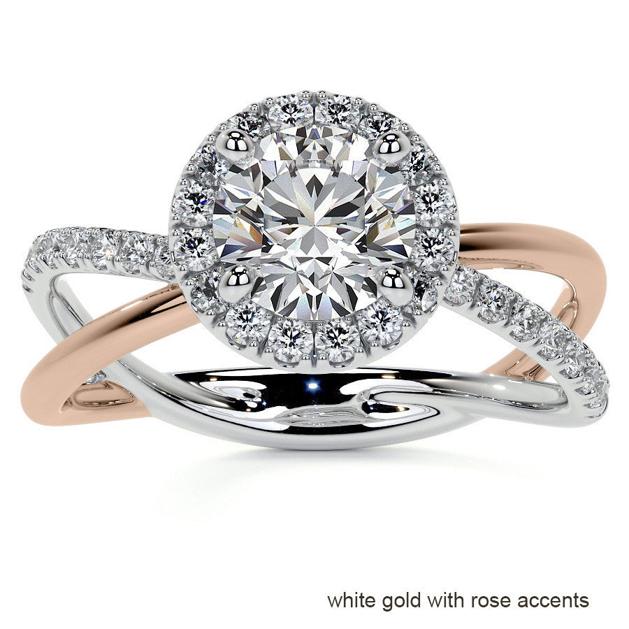 Round Trellis Split Shank Moissanite Engagement Ring with Halo