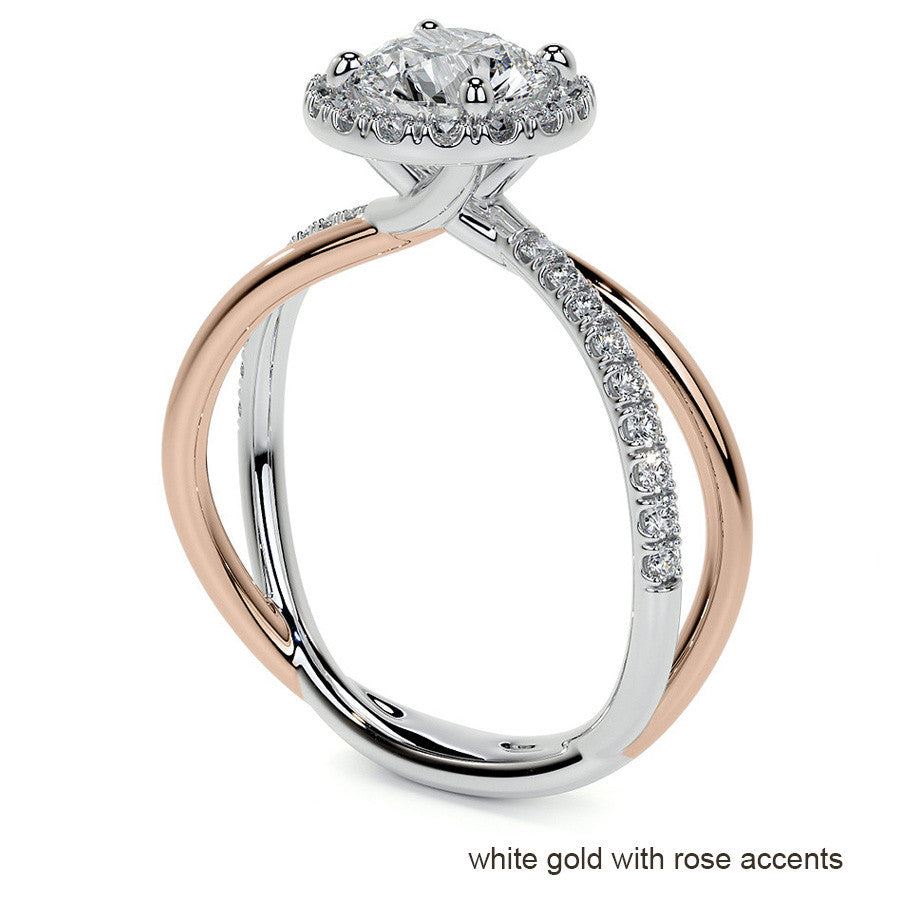 Round Trellis Split Shank Moissanite Engagement Ring with Halo