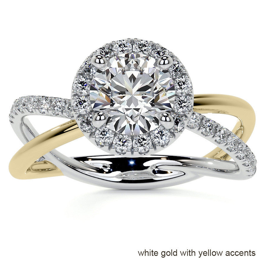 Round Trellis Split Shank Moissanite Engagement Ring with Halo