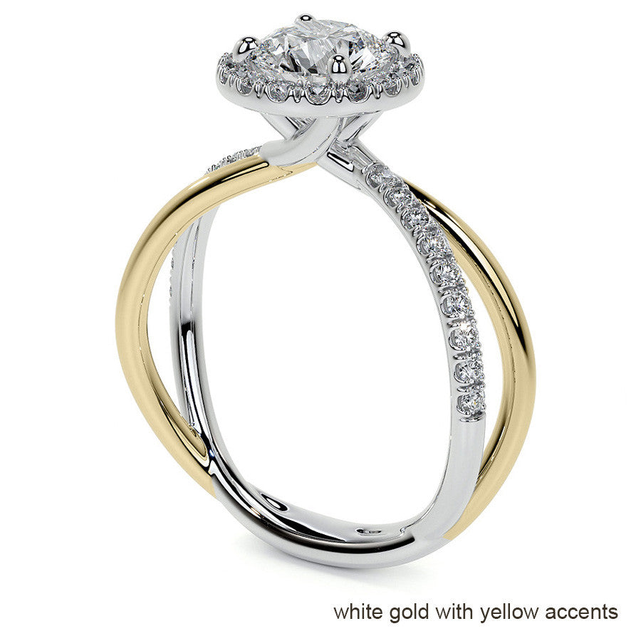 Round Trellis Split Shank Moissanite Engagement Ring with Halo