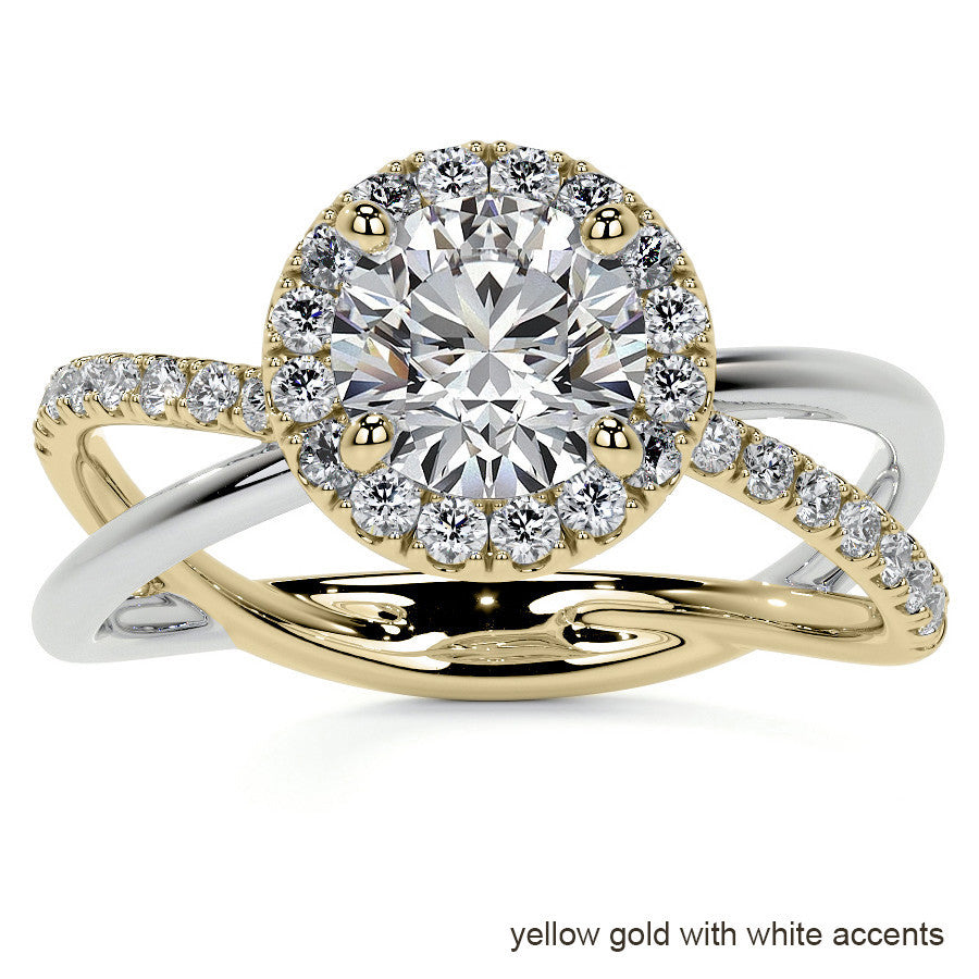 Round Trellis Split Shank Moissanite Engagement Ring with Halo