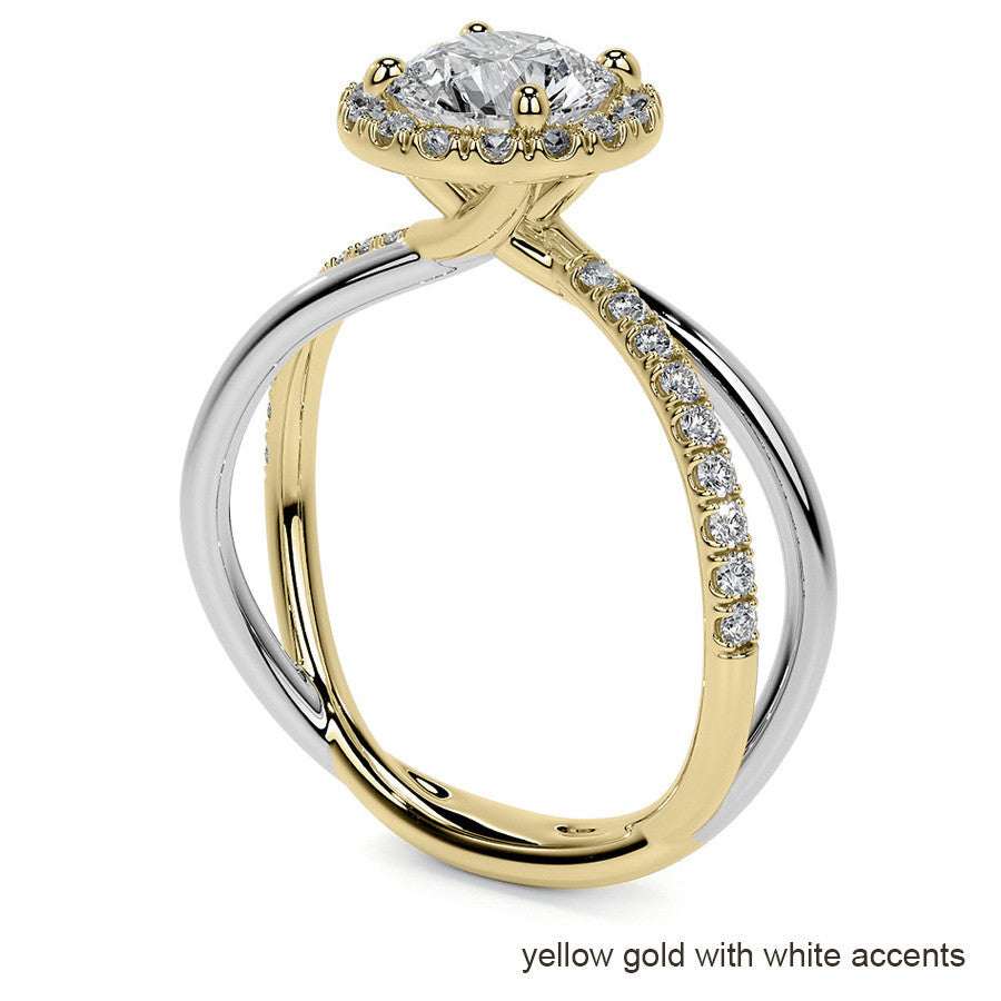 Round Trellis Split Shank Moissanite Engagement Ring with Halo