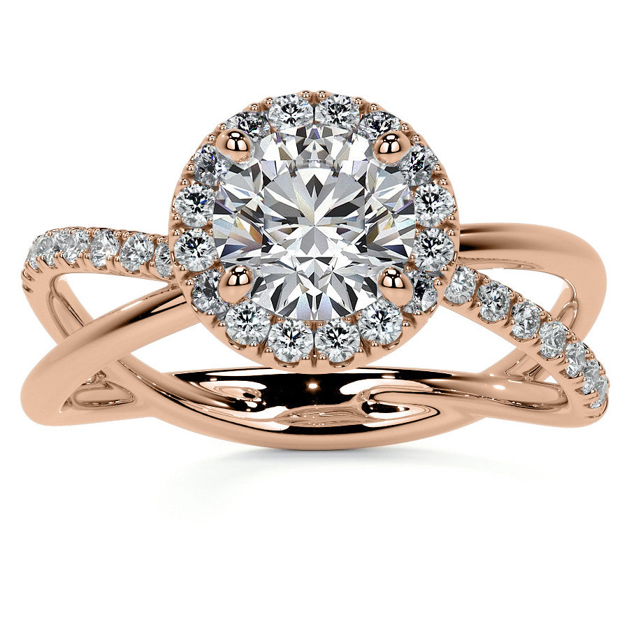 Round Trellis Split Shank Moissanite Engagement Ring with Halo